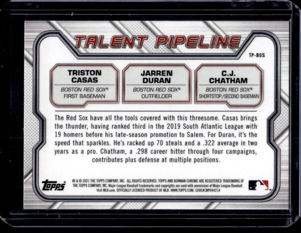 2021 Bowman C.J. Chatham Jarren Duran Triston Casas Pipeline Chrome #TP-BOS - Image 2 of 2