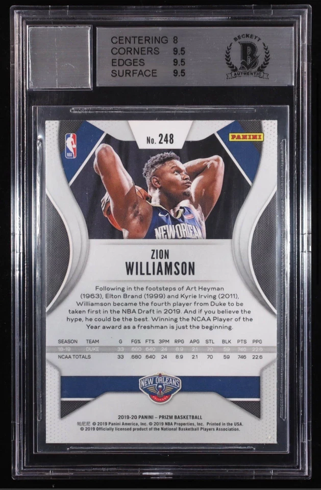 Zion Williamson Signed 2019-20 Panini Prizm #248 RC Inscribed "2019 #1 Pick" - Image 2 of 2