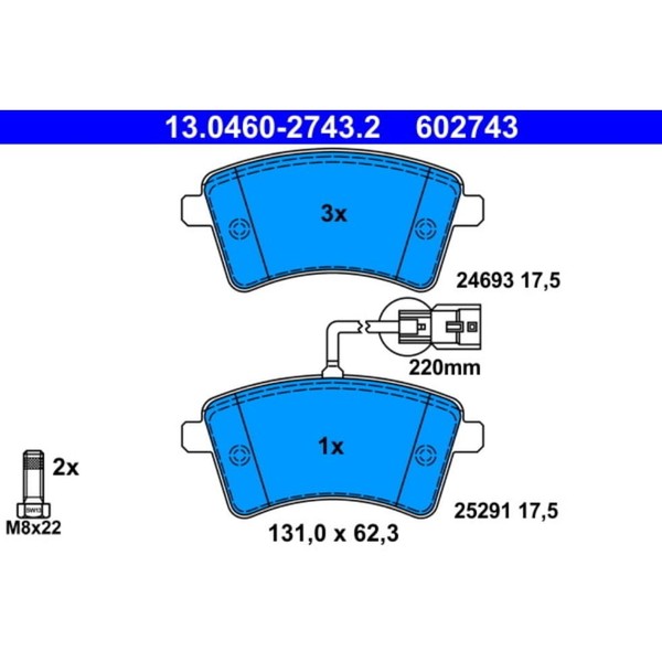 Bremsbelagsatz Scheibenbremse ATE 13.0460-2743.2 FüR Renault Kangoo Rapid-image