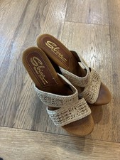 Sbicca Vintage Collection Cork Wedge Sandals Open Toe With Beige Woven Crochet 8