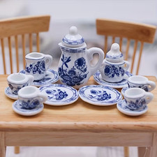 MINIATURE TEA SET - 15Pcs BLUE  WHITE Ceramic Tea Set