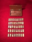 GREAT CIVIL WAR ERA SOLDIER'S BONE & EBONY 2 PIECE DOUBLE 7 DOMINOES & BOX