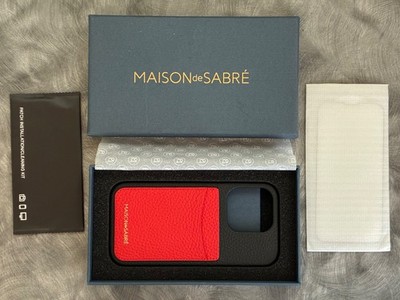 NEW Maison de Sabre Pebble Leather iPhone 14 Pro Black Caviar Pomegrante Red