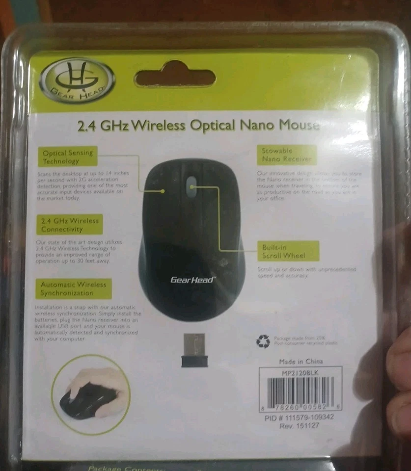 Gear Head MP2120BLK Black Wireless Nano Mouse Optical New In Package - Image 2 of 2