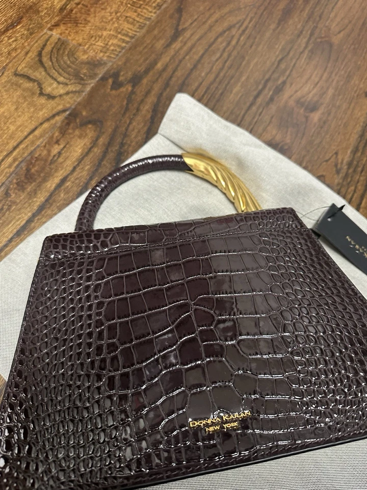 Bolso Cartera Donna Karen MARRÓN Tul Patente Croco. Nueva bolsa antipolvo con etiquetas Foto 2 de 4