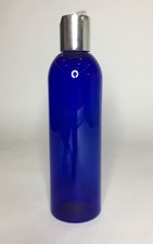 500ml Cobalt Blue PET Plastic Tall Boston Bottles & Shiny Silver Disc Top
