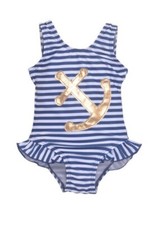 Flap Happy Girls Kids Anchor Print Striped One Piece Multicolor Size 24M 3378