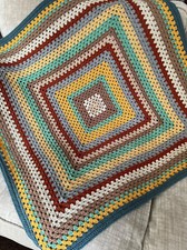 Large Handmade Blanket, Afghan, Granny Square, Retro Blanket, Lap Blanket