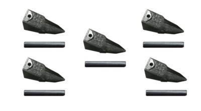 5-Pack X156T Hensley Tiger Bucket Teeth + P156 Roll Pins | Heavy Duty | 5 Pack
