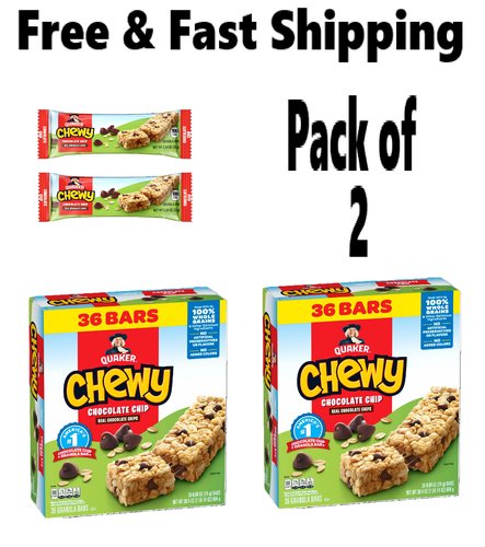 Quaker Chewy Granola Bars, Chocolate Chip Flavor, 0.84 oz, 72 Count