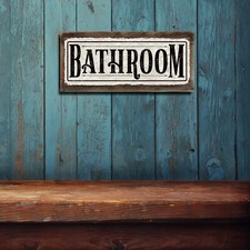 "Bathroom" - Antique White - Rustic Looking Metal Sign Home Wall Decor THC2164