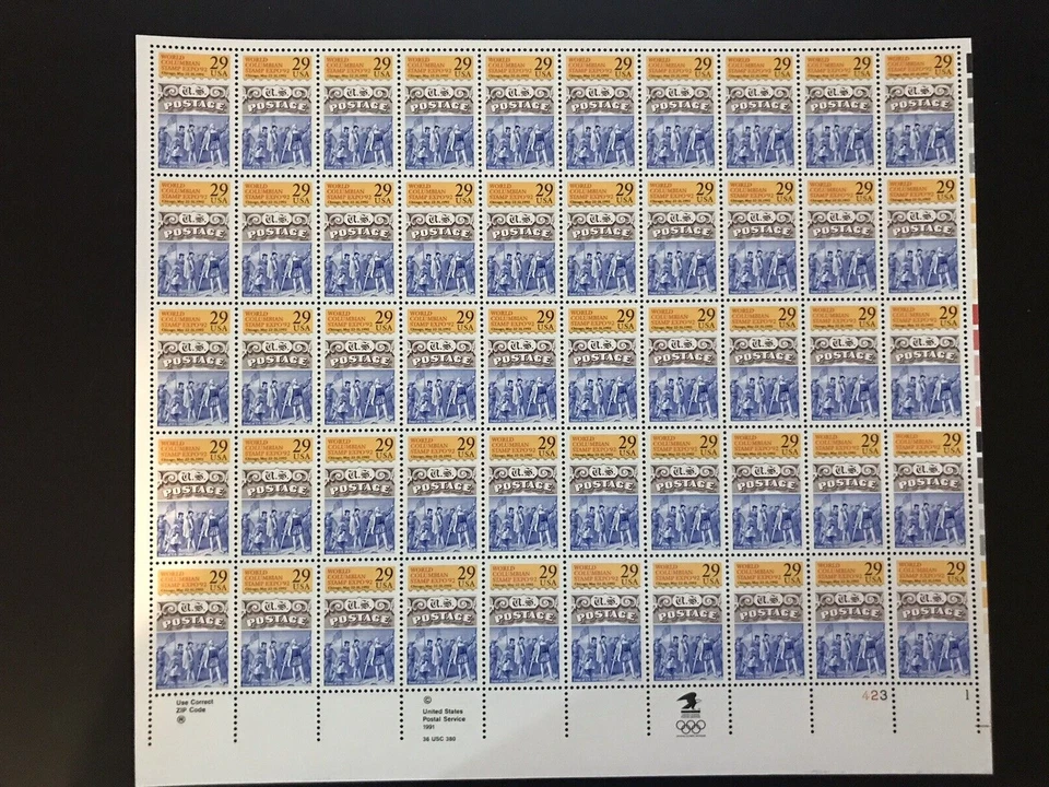 50 U.S. MINT 29c STAMPS (1 SHEET) #2612 WORLD STAMP EXPO 1992 MNH OG CV ~ $75 - Image 2 of 4