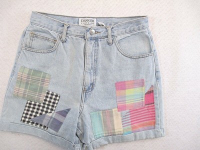 VTG Y2K USA MAde Denim Shorts Danger Clothing Los Angeles Patchwork High waisted