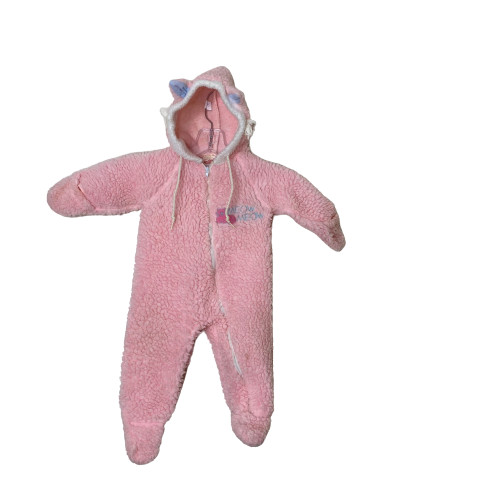 Vintage Obion baby Pink fleece Cat plush vinyl footsie pajamas Sz 6-12 mo