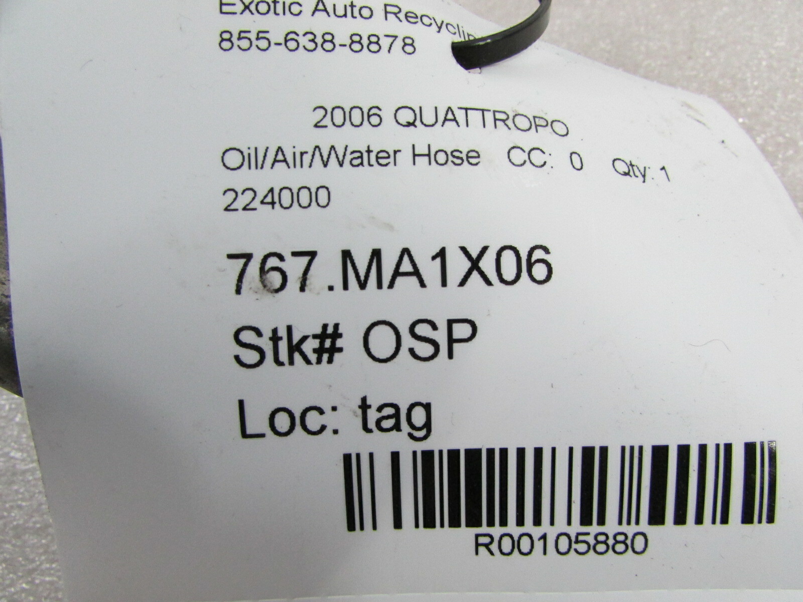 Maserati Granturismo, PS Cooler to Rack Hose, Used, P/N 224000