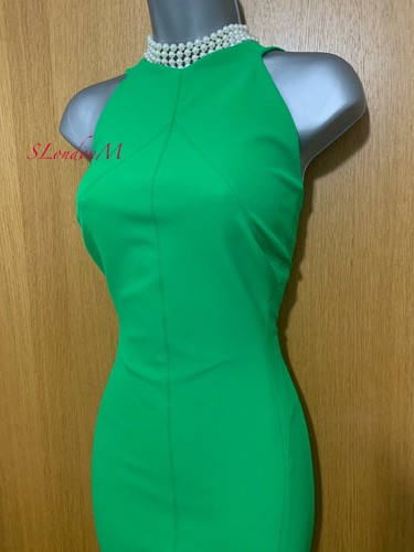 Vestido lápiz elástico KAREN MILLEN UK 12 verde esmeralda cuello trasero bajo DC142 - Imagen 2 de 10