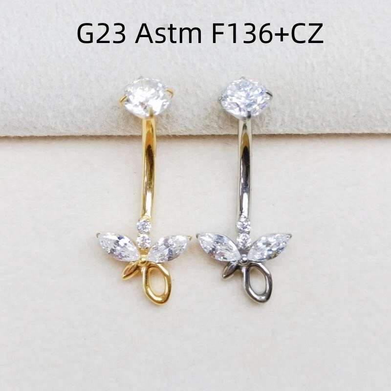 Piercing corporal ombligo brillo 10 piezas g23 titanio F136 mariposa circonita cúbica 14G Foto 3 de 4