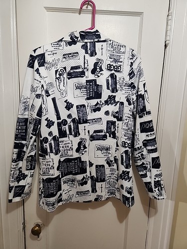 OVI Women’s Fitted Blazer Jacket Size M White And Blue Rare Advertising Print - Picture 10 of 15
