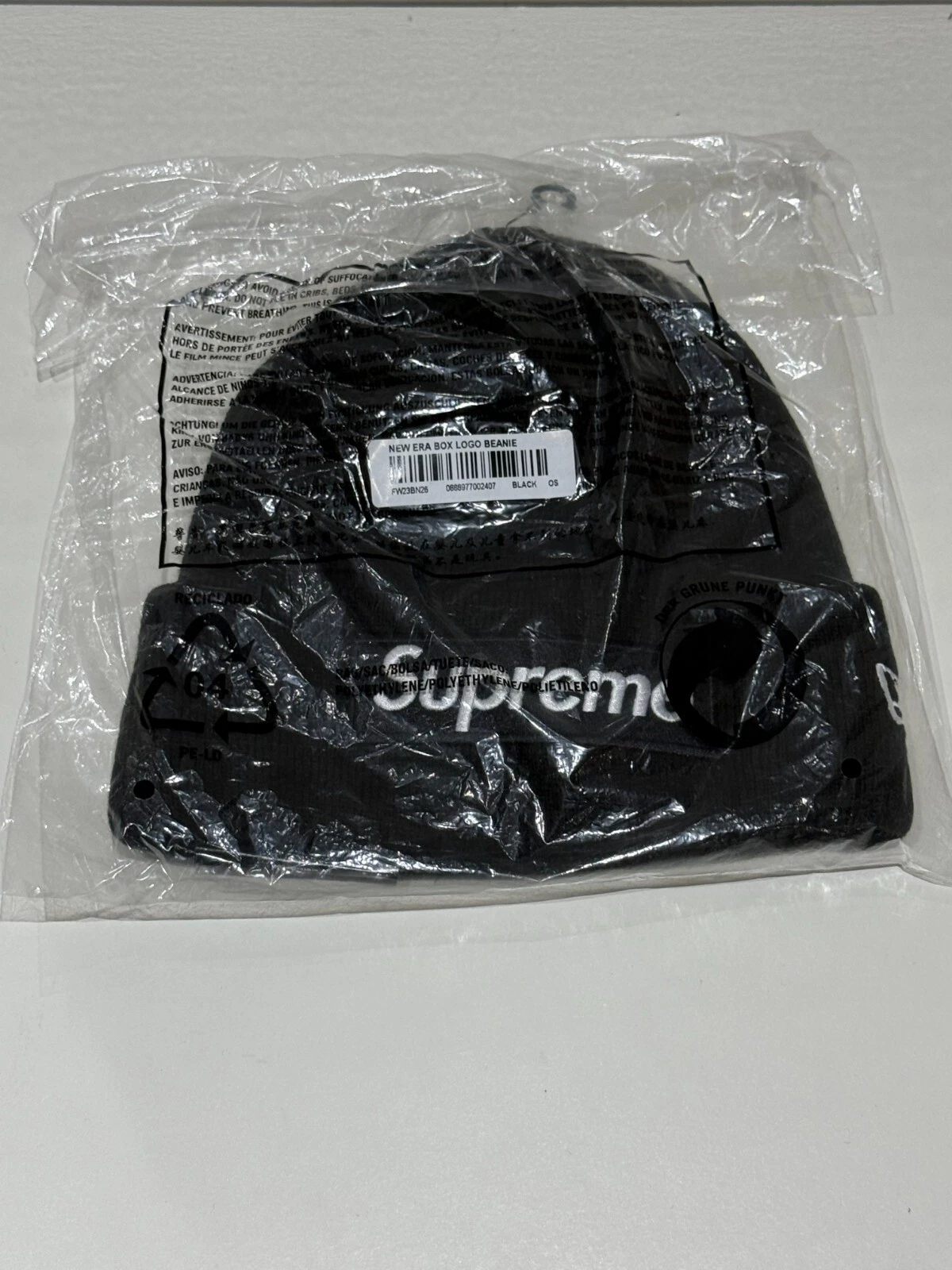 NEUF Supreme New Era Box Logo Beanie Noir (FW23) Livraison Gratuite