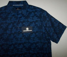 NWT Hart Schaffner Marx $95 Navy/Blue Floral SMOOTH COTTON Camp Shirt Men's L