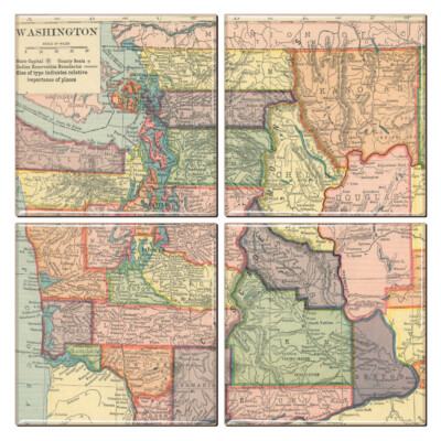 Washington State Map Coaster Set of 4