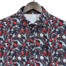 G/Fore NEW WITH TAGS Men's Sz Medium Palm Fronds Navy/Red Floral Tech Pique Polo