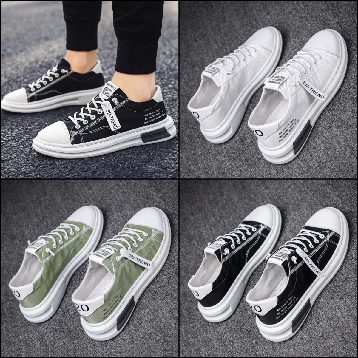 Men s Classic Canvas Casual Thick Compensated Low Sneakers Shoes