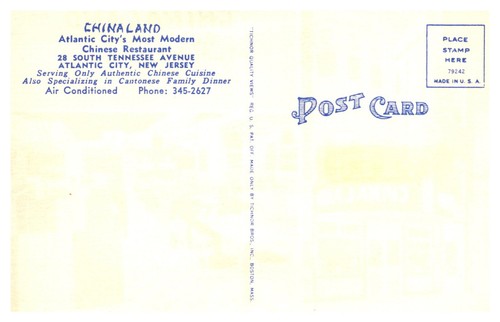 ATLANTIC CITY, NEW JERSEY - CHINALAND RESTAURANT - SPLIT VIEW LINEN POSTCARD - Picture 2 of 2