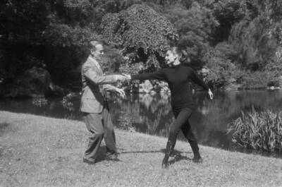 Fred Astaire British Actress Audrey Hepburn Dancing A Riverbank Po- Old Photo