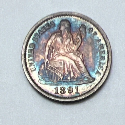 Uncirculated Toned 1891 Philadelphia Mint Silver Seated Liberty Dime