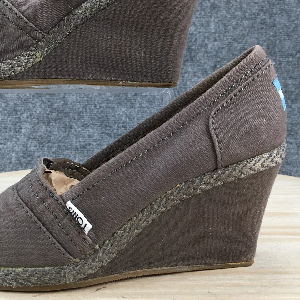 TOMS 高跟鞋女式 7 休闲一脚蹬露趾楔形帆布鞋浅口灰色面料 — 第 3/4 张图片