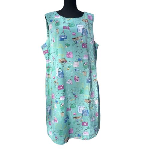 MAGGIE SWEET Sleeveless Shift Dress Blue Fun Pattern Bags And Purses Women’s 2X - Picture 1 of 7