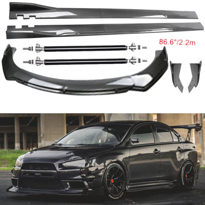 For Mitsubishi Lanc Carbon Fiber Front Bumper Lip Spoiler 86.6'' Side Skirt Kit
