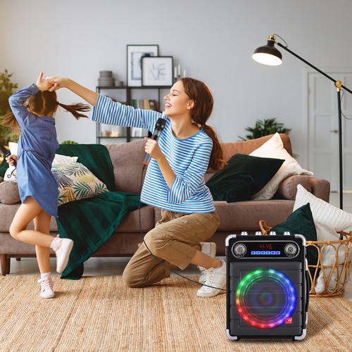 6.5in Portable Bluetooth Speaker Party Karaoke Machine w/ 2 Wireless Mic LED TWS - Picture 16 of 22
