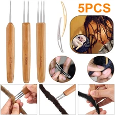5PCS DIY Crochet Needle Hook Bamboo Handle Dread Knit Hair Making Braiding Tool