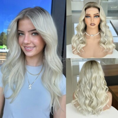 Dark Root Ash Blonde Body Wave Human Hair Wig Preplucked 13x4 Lace Wig Natural