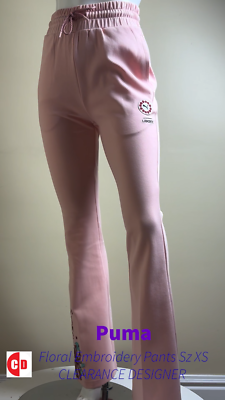 Puma Liberty Women's Pink Wide Leg Pants Floral Embroidery Size XS