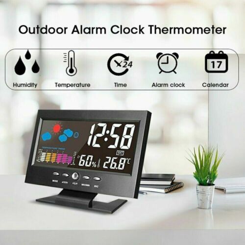 LED Digital Alarm Clock Calendar Thermometer Hygrometer Weather Display