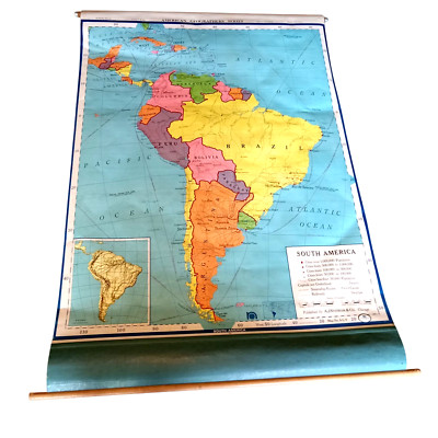 Vtg A.J. Nystrom American Geographers AG 6 Pull Down Classroom SOUTH AMERICA Map