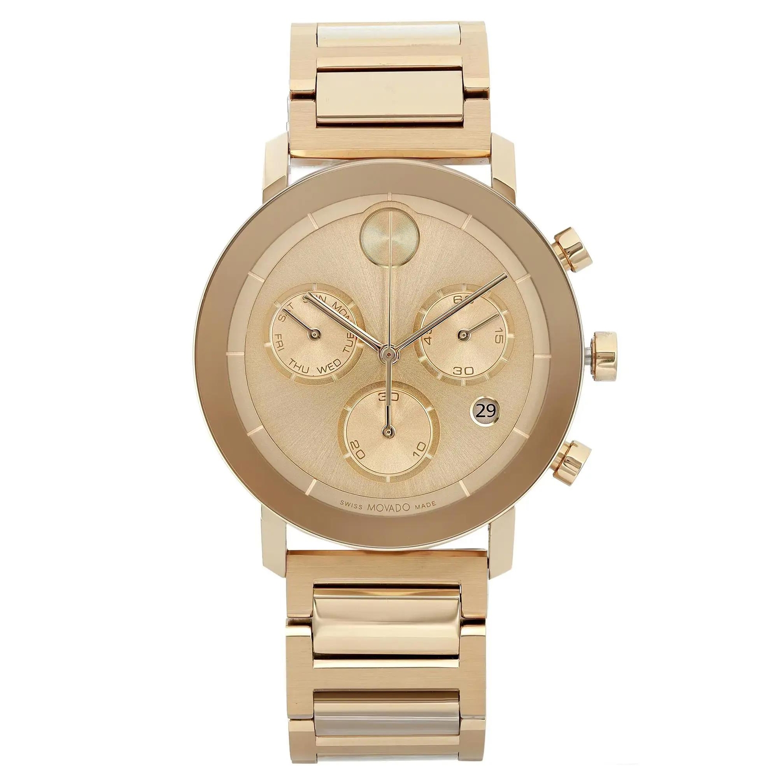 Movado Bold Evolution 42mm Gold Tone Gold Dial Quartz Men Watch 3600811