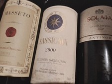 Masseto 2000 Sassicaia 2000 Solaia 2002...tenute in cantina  x vini 14 g. 75 U