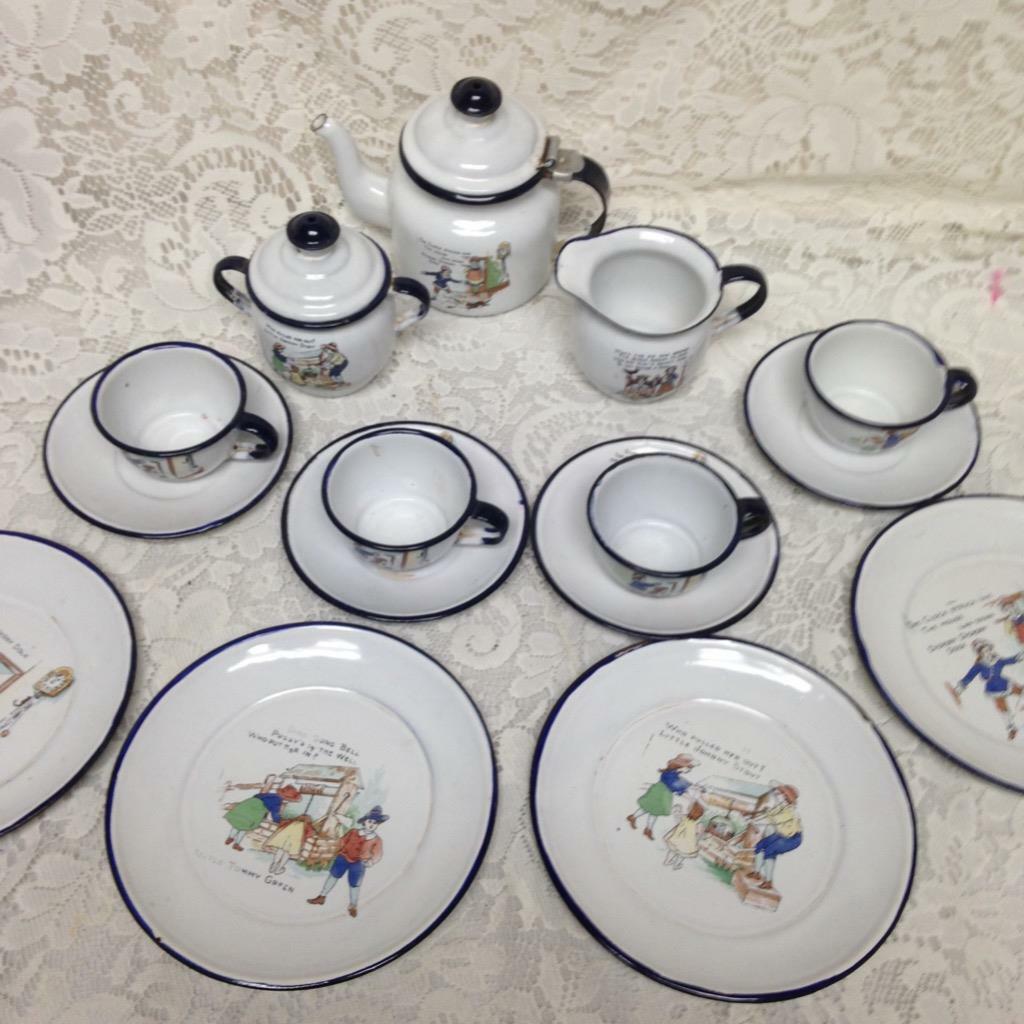 Antique, Rare Set, 17pc Nursery Rhyme, Enamelware Tea Set (A) eBay