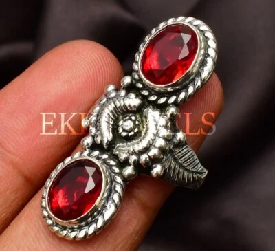 Bague grenat pierre précieuse argent sterling 925 fait main bijoux ring - Photo 1/4