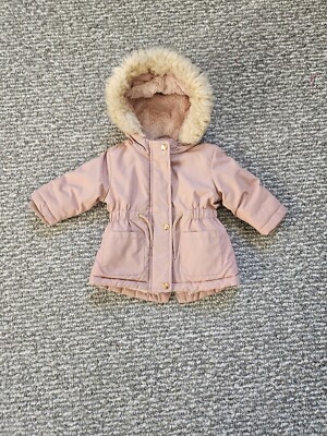 Baby Girls Primark Coat Size 3-6 months Pink Fleece Lined with hood