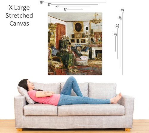 "Silla Gustave De Launay ""Interior de la sala de estar"" verde obras de arte PAPEL o LIENZO - Imagen 4 de 4
