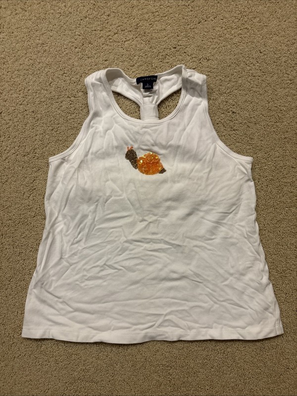 LANDS END New Youth Girls L Large 14 Racerback White Tank Top Beaded Snail NWOT