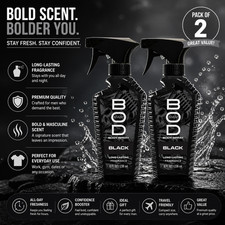 BOD Man Black Fragrance Body Spray, 8 oz PACK OF 2