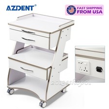 Three Tier Dental Medical Storage Trolley Rolling Cart 2 Drawers Socket Cabinet