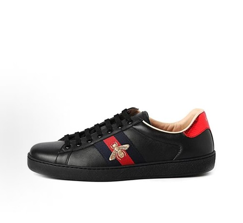 Gucci Ace Black Leather Red Blue Web Golden Bee Luxury Sneakers Free Shipping