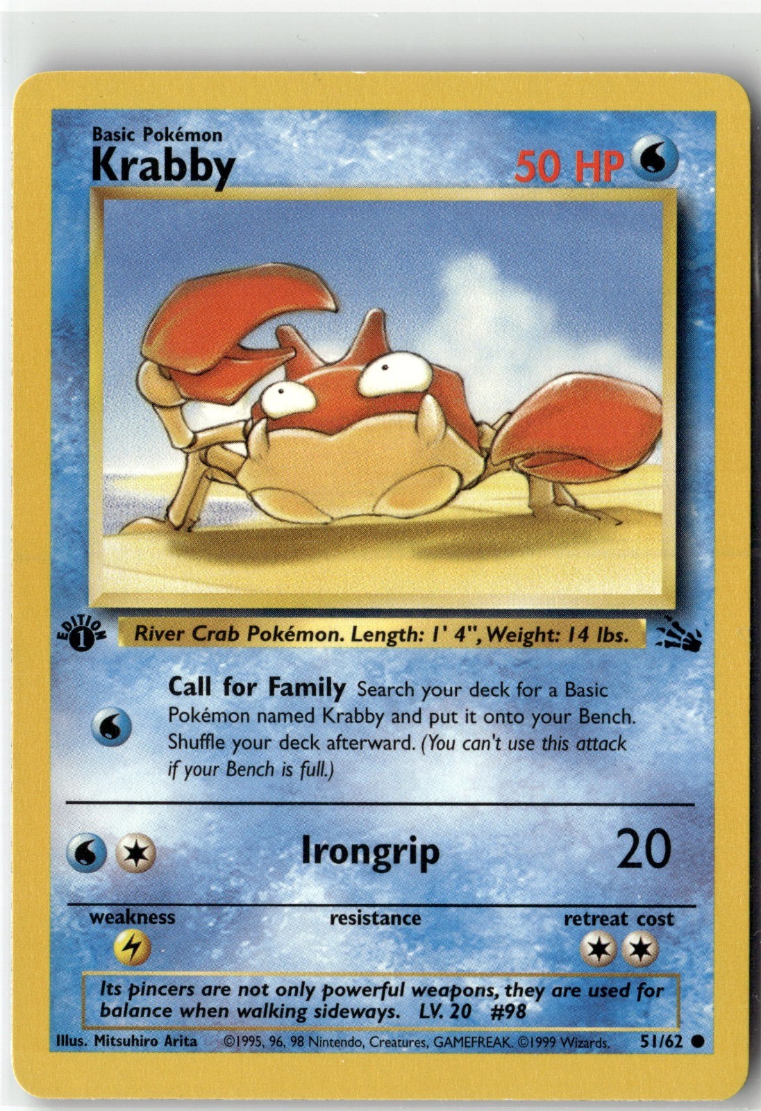Krabby Common Fossil 51/62 1st Edition NM
